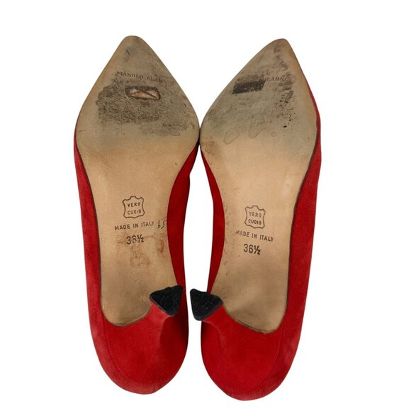 Manolo Blahnik Shoes Red Suede Leather Heels Pumps EU Size 36.5 or US 6 Italy - Picture 6 of 12